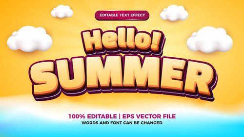 Hello summer editable text effect cartoon style