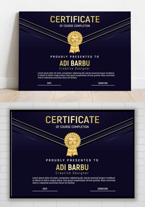 Certificate of Course Completion PSD Design Template