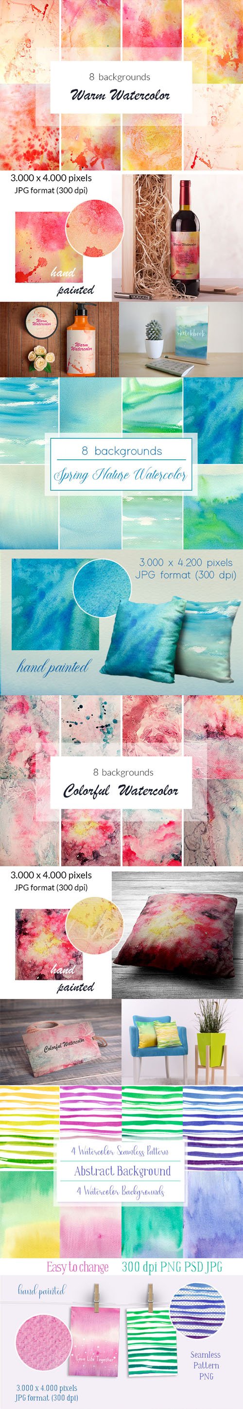 32 Watercolor Backgrounds Collection