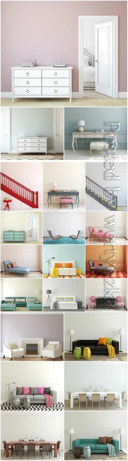 Modern interior, sofas and armchairs stock photo