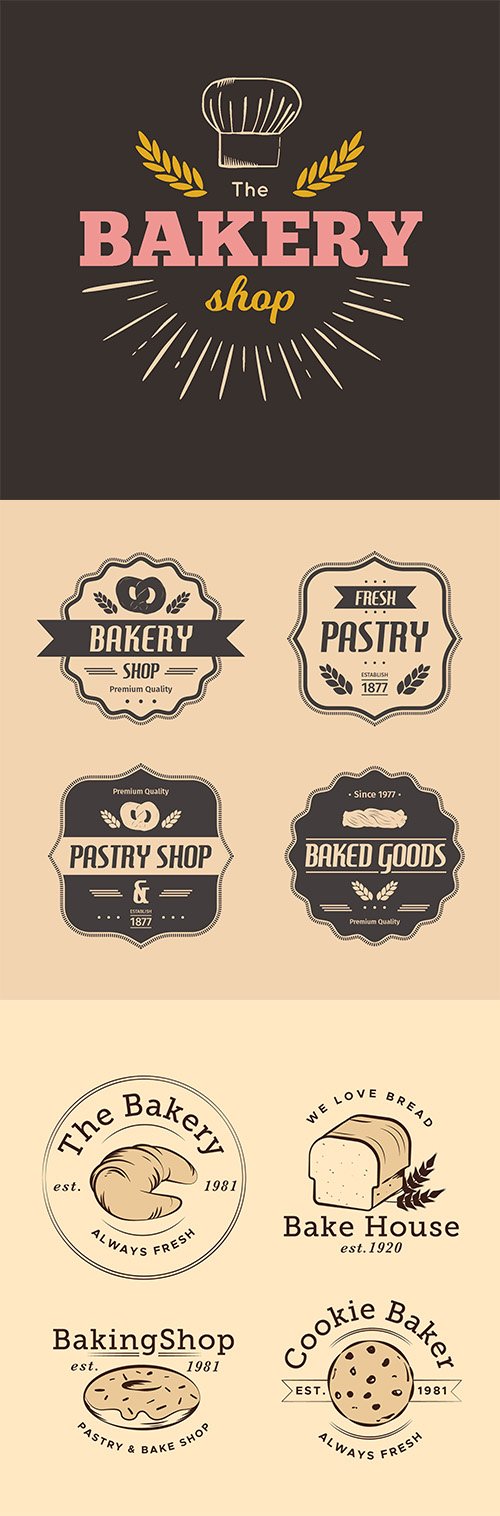 Retro design bakery logo set