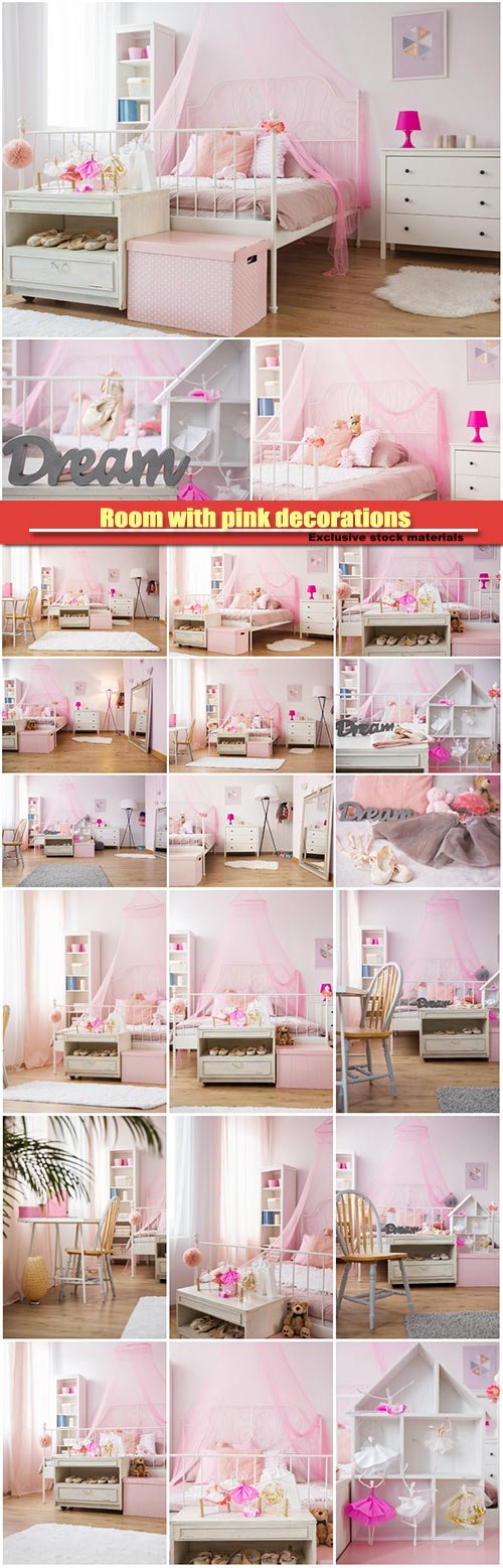 Children's room with pink interior decorations