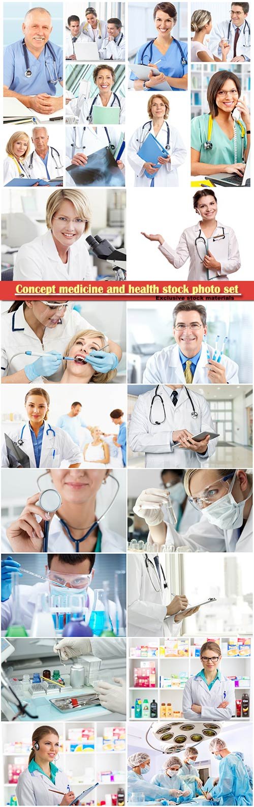 Concept medicine and health stock photo set