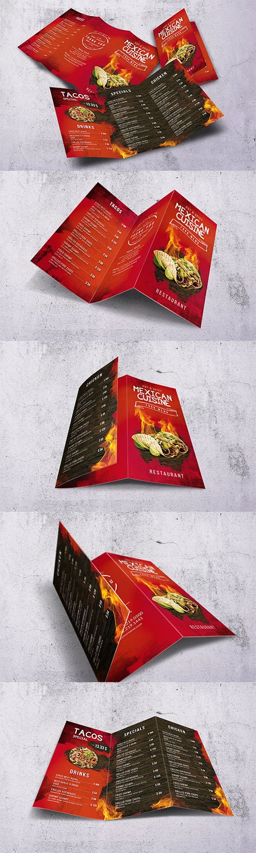 Mexican A4 & US Letter Trifold Food Menu PSD