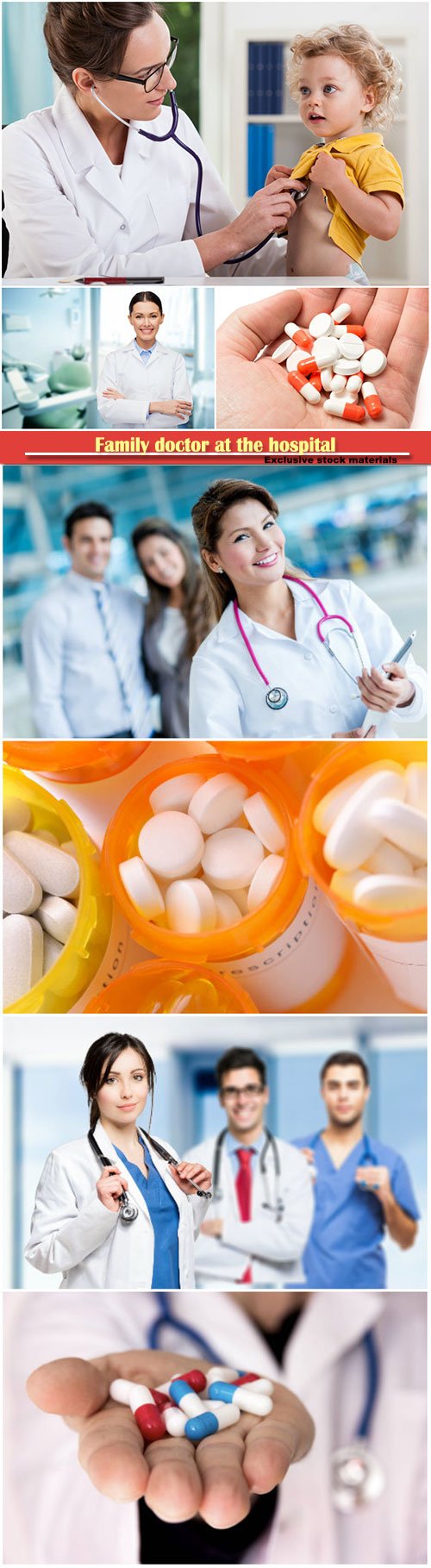 Family doctor at the hospital, pills close up