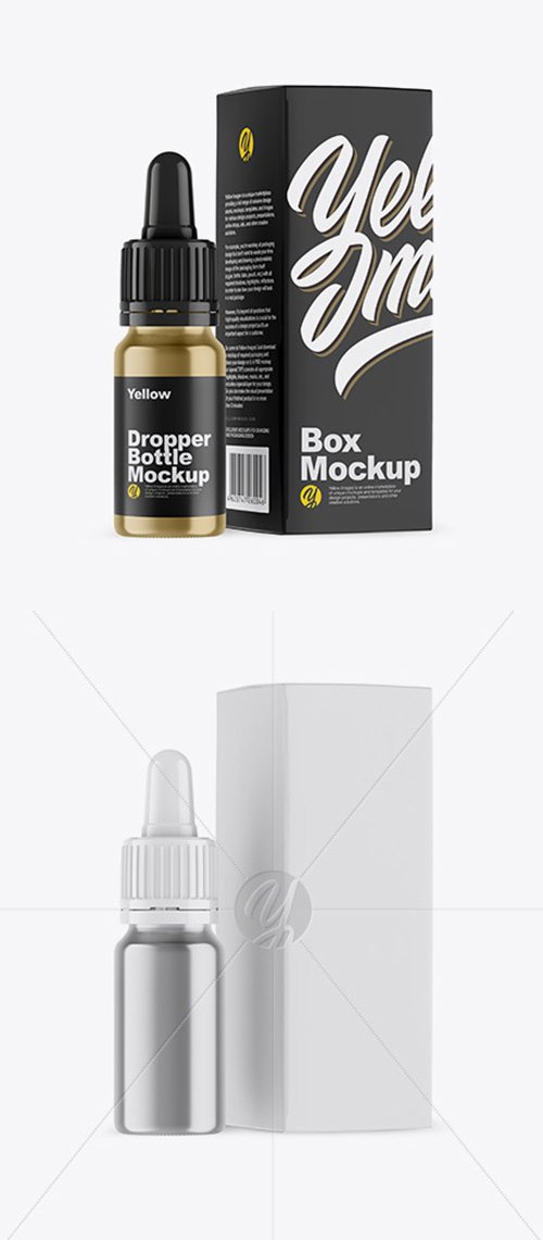 Metallic Dropper Bottle w/ Box Mockup