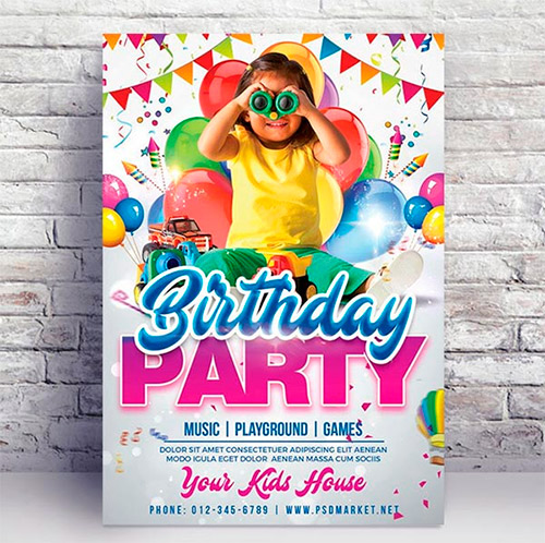 Kids Birthday Party Flyer PSD Template
