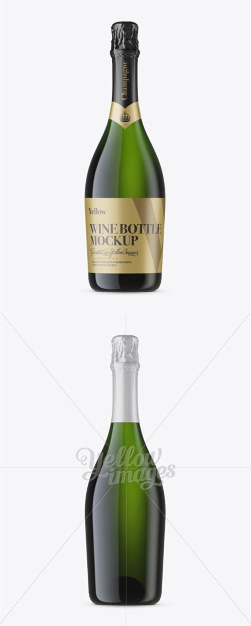 Green Glass Champagne Bottle Mockup - Front View