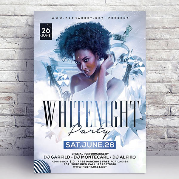 White Night Party Flyer - PSD Template