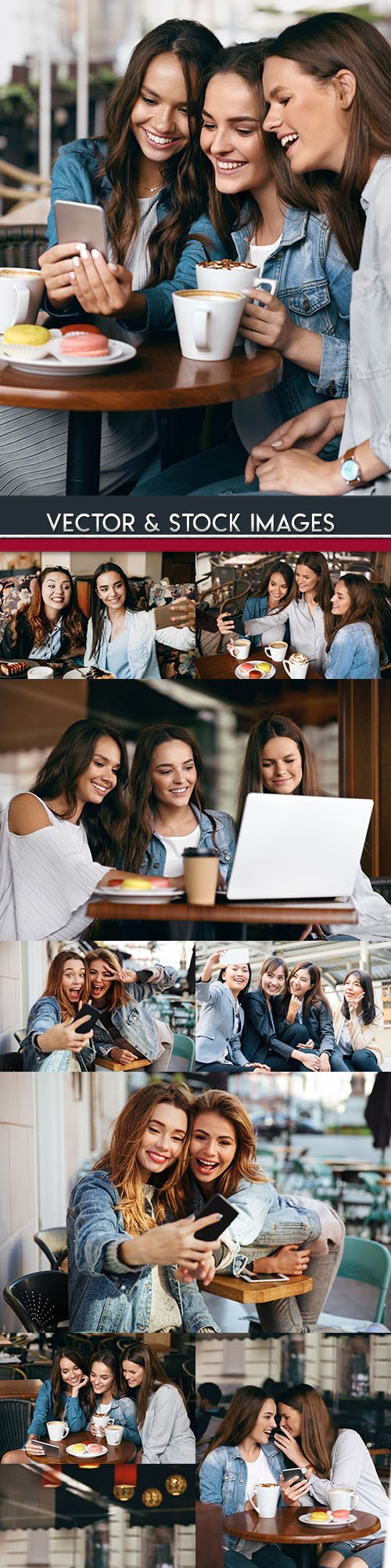 Happy girls of girlfriend in cafe for coffee