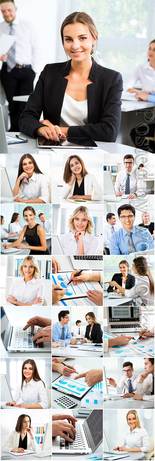 Men and women working in the office stock photo
