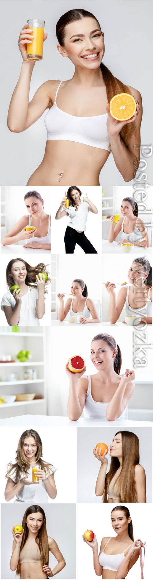 Healthy food, girls with fruits stock photo