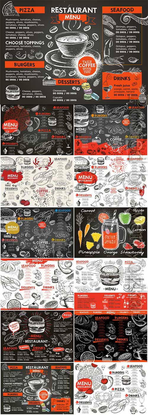 Vintage drawn menu for cafe and restaurant in vector