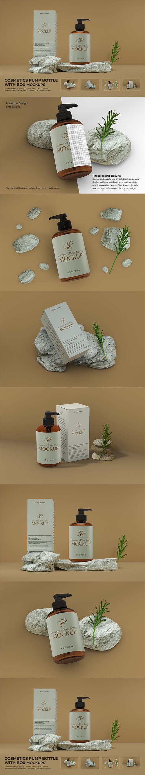 Cosmetics Pump Bottle with Box Mockup Scene
