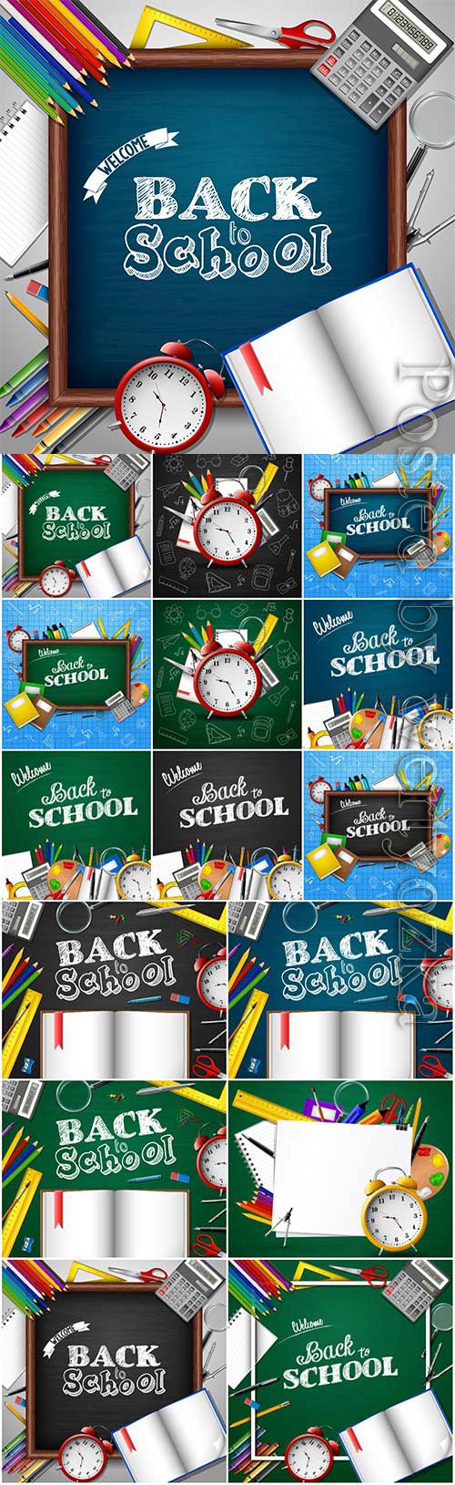 Back to school, school elements in vector