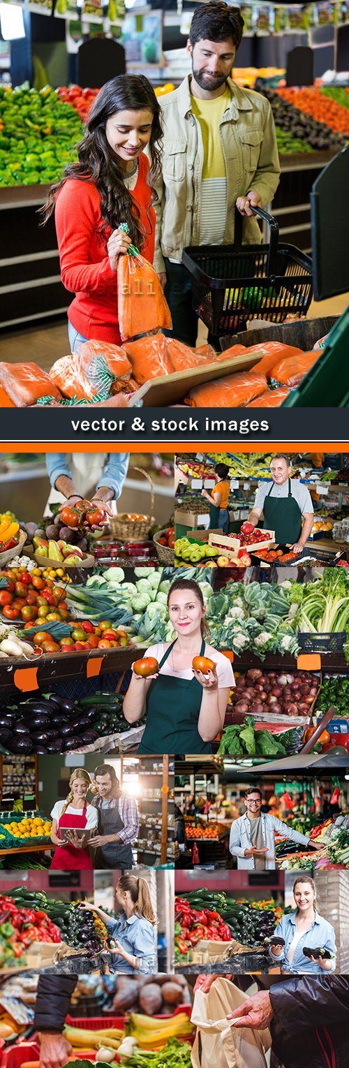 Supermarket professional seller and vegetable counter