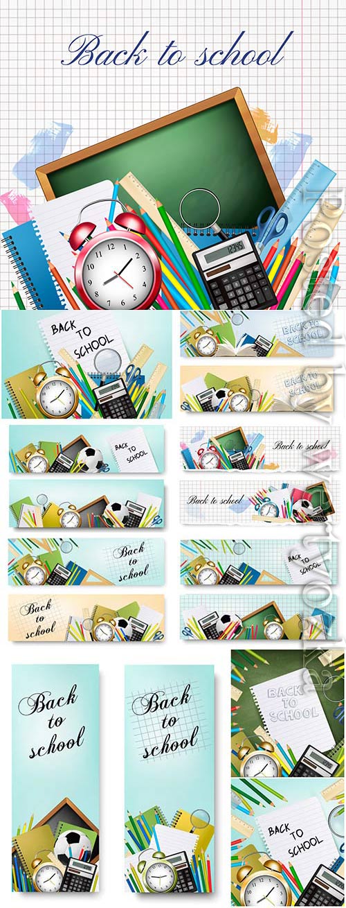 School banners and backgrounds with various subjects in vector