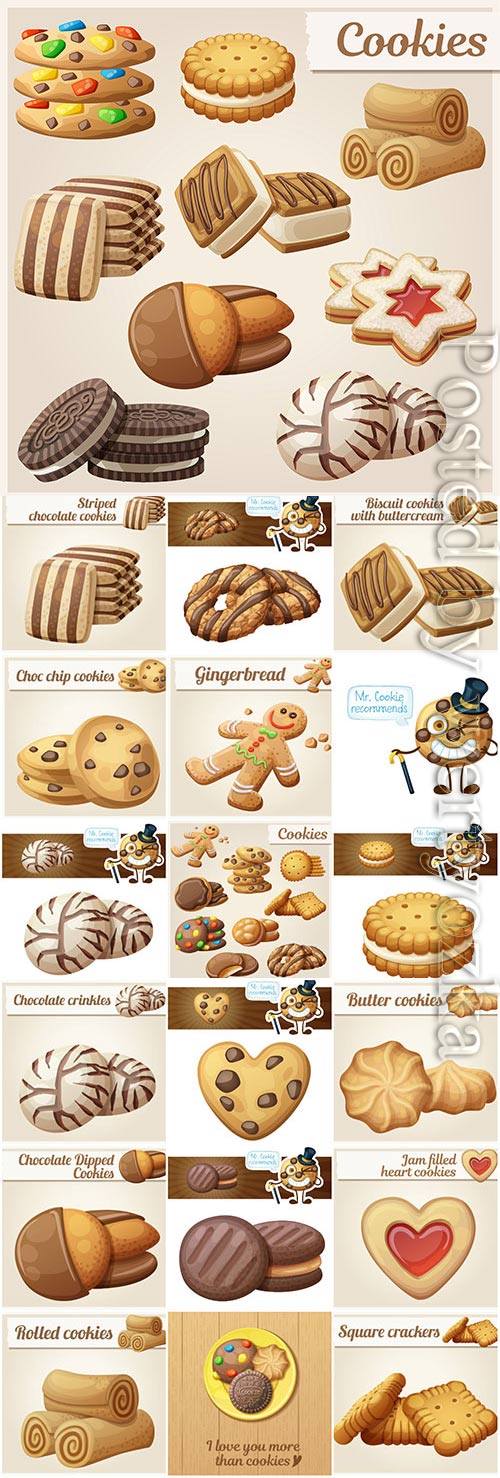 Cookies and miscellaneous pastries in vector