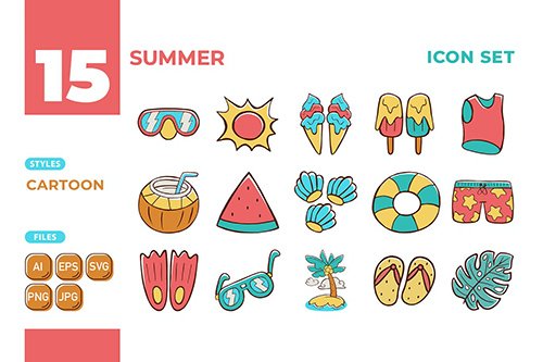Vector Summer Icon Set (Cartoon Style) #01