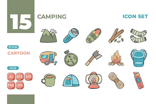 Vector Camping Icon Set (Cartoon Style) #01