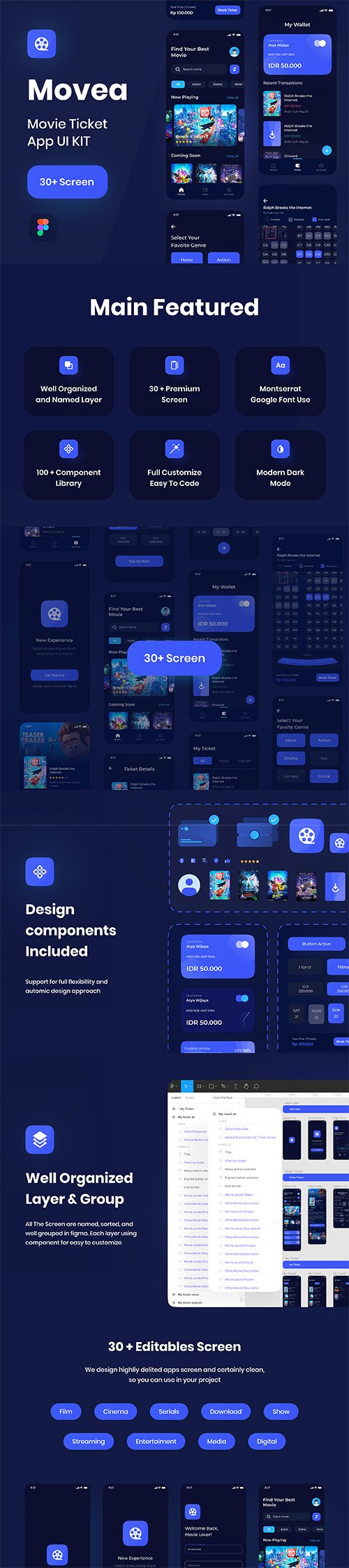 Movea - Movie Ticket App UI Kit - UI8
