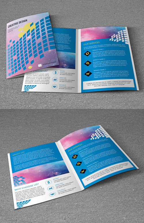 Business Brochure Layout with Repeating Square Pattern