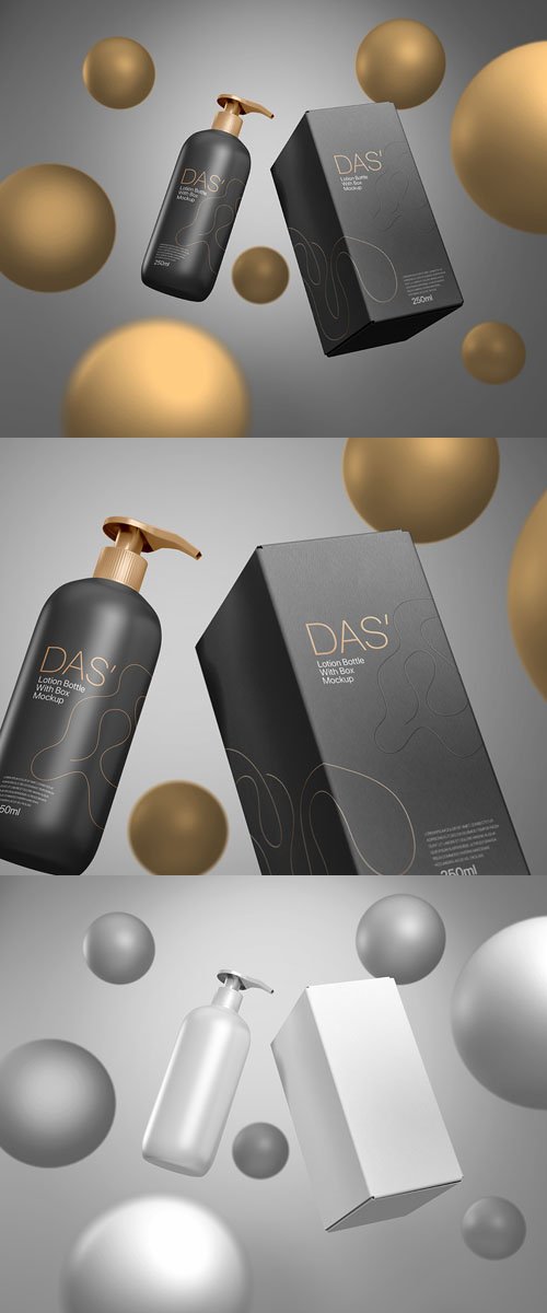 Lotion Bottle for Skincare with Box PSD Mockup Template
