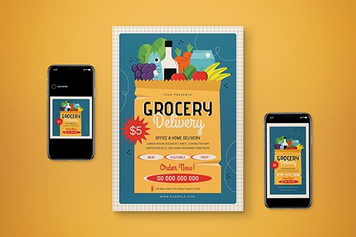 Grocery Delivery Flyer Set