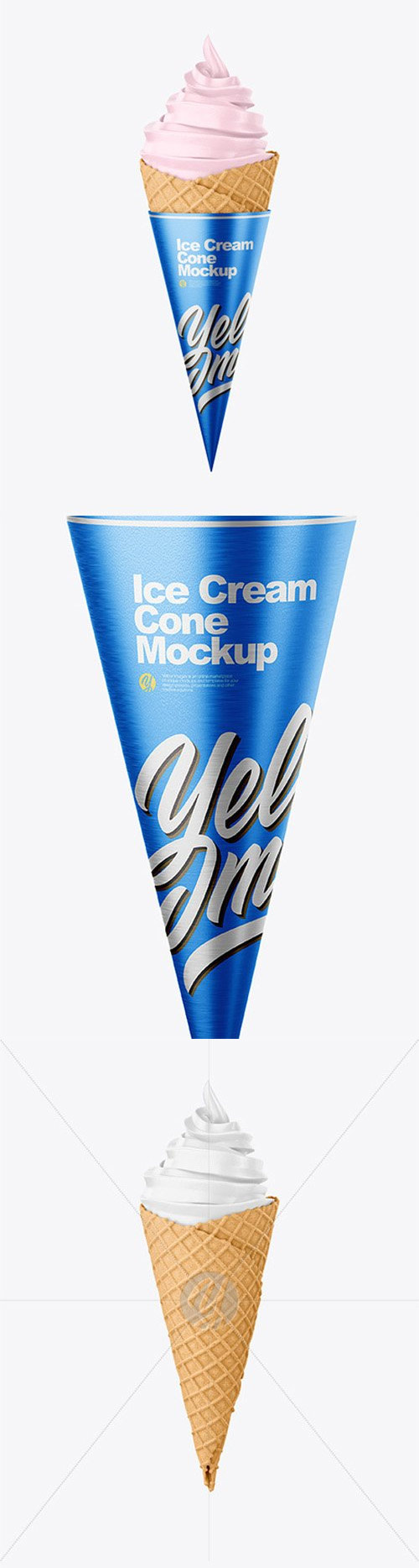 Ice Cream Waffle Cone with Metallic Label Mockup 85160