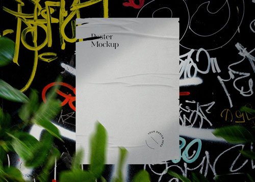 Ripped Poster PSD Mockup Template on Graffiti Wall