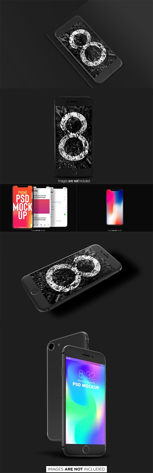 Black Iphone 8 and Black Phone Mockup Set