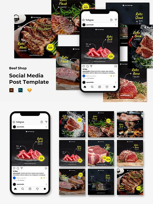 Instagram Post/Feed Template - Beef Shop PSD