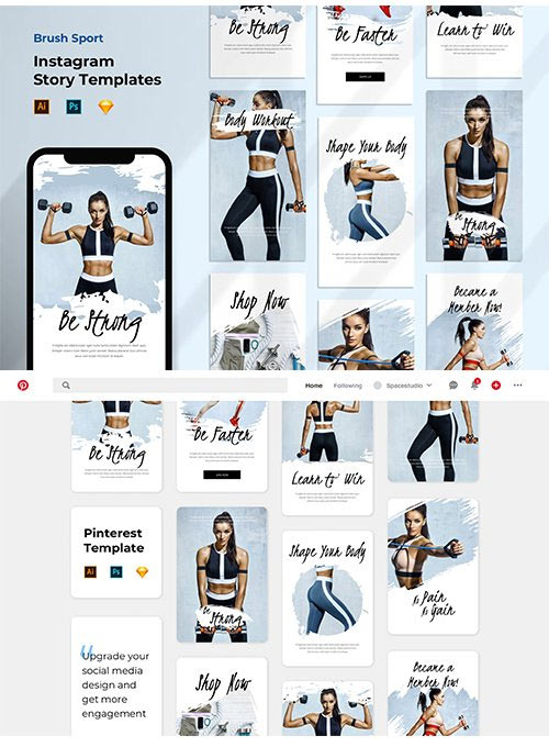 Instagram Story Template and Pinterest Template - Brush Sport