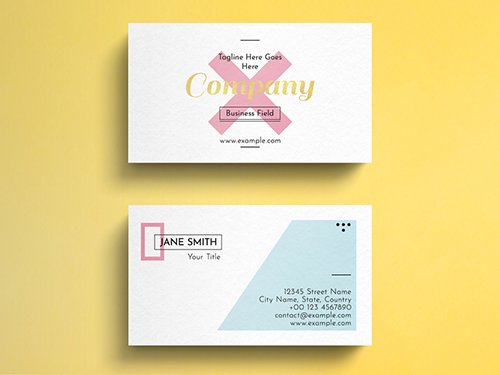 Geometric Pastel Business Card Layout with Gold Accent