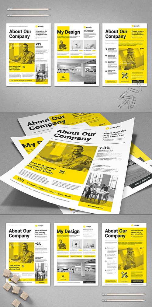 Black and White Flyer Layout with Yellow Elements