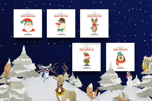 5 Mini Christmas Greeting Cards