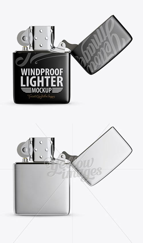 Opened Metallic Lighter Mockup - Front View