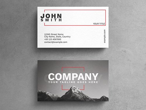 Minimalist Photograph Business Card Layout with Red Rectangle Accents