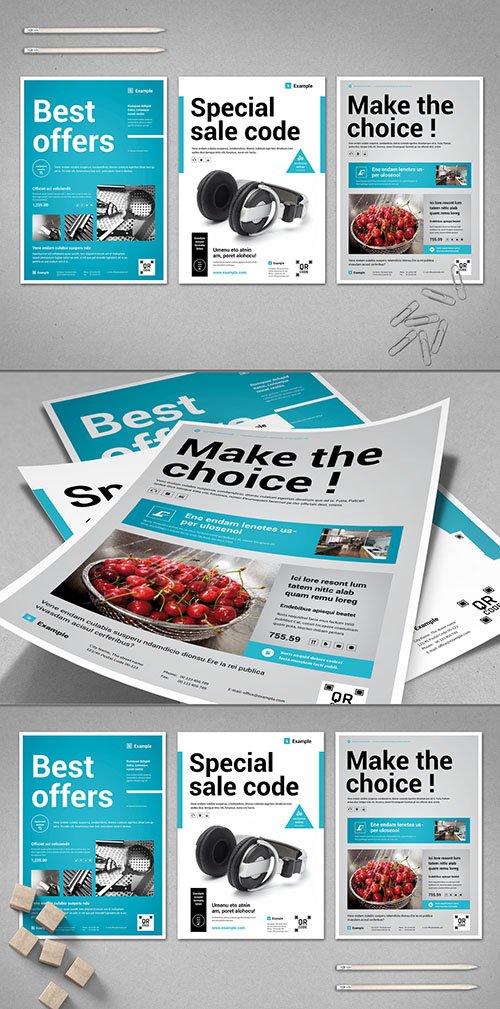 White and Light Gray Product Flyer with Blue Accents
