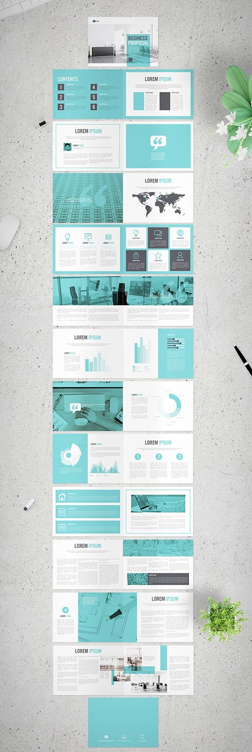 Horizontal Business Proposal with Light Blue Accents