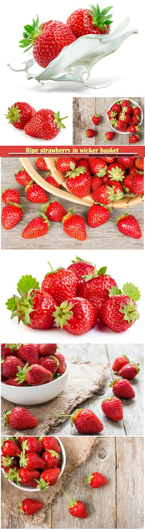 Ripe strawberry in wicker basket on a wooden background