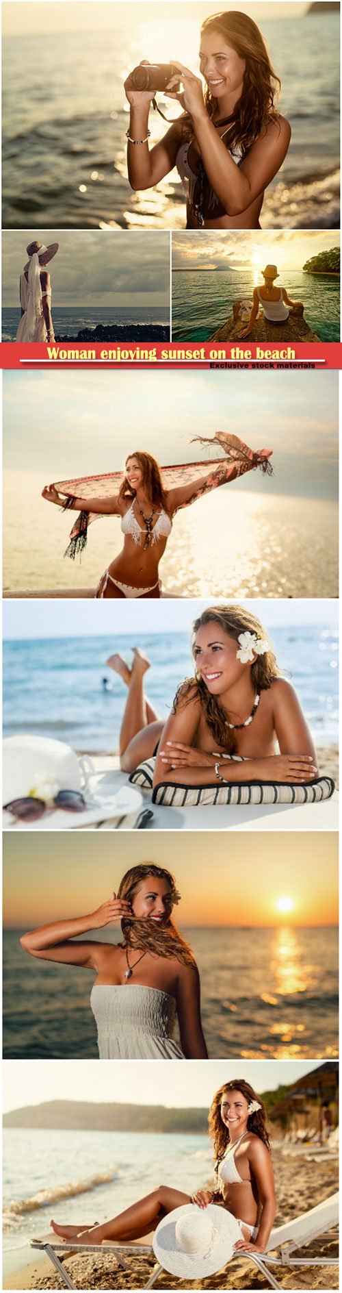 Pretty young smiling woman enjoying sunset on the beach