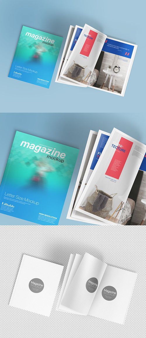 Realistic US-Letter Magazine PSD Mockup Template