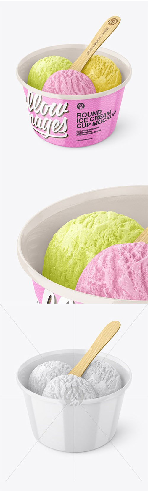 Glossy Ice Cream Cup w/ Wooden Stick Mockup 83475