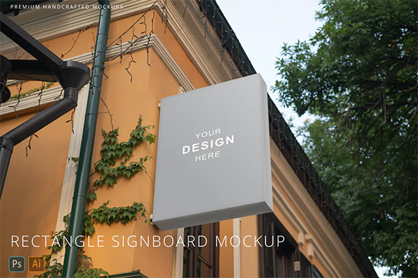 Rectangle Signboard Real Street Logo Mockup