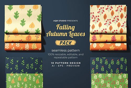 Falling Autumn Leaves - Seamless Pattern