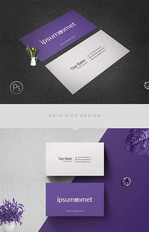 AdobeStock Business Card Layout with Purple Accents