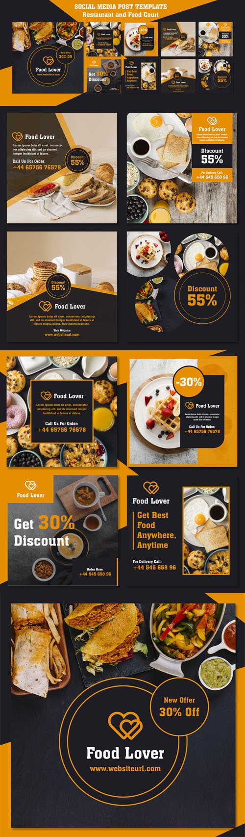 Restaurant and Food Court - Social Media Post PSD Template