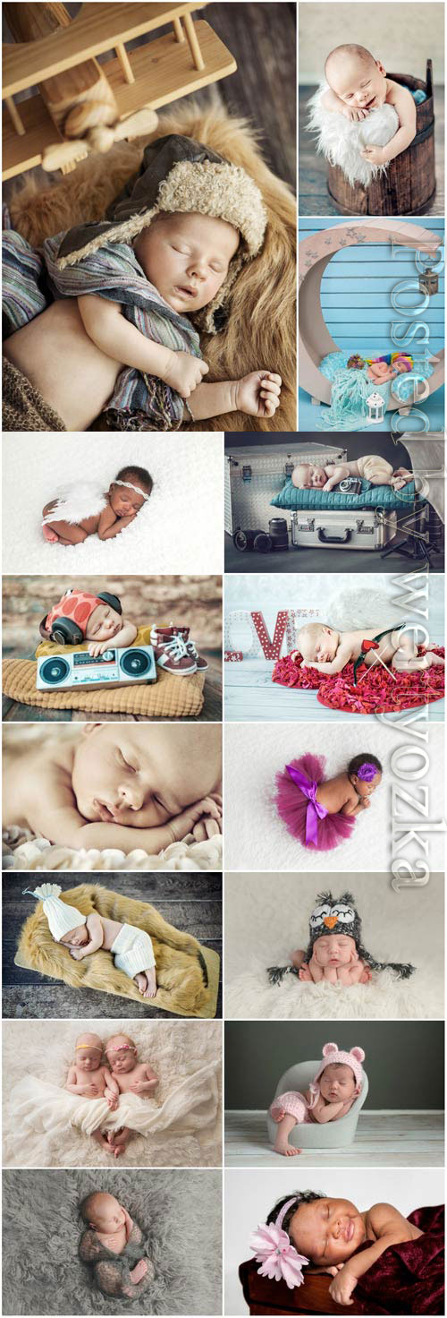 Sleeping newborn babies in the studio at a photo session stock photo