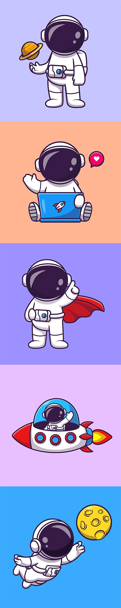 Cute astronaut catching moon cartoon vector illustrations